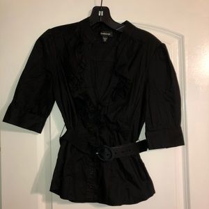 BEBE Belted Button Low-cut Blouse